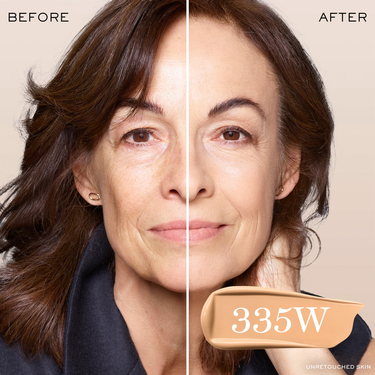 Lancôme foundation texture swatch on skin showing smooth blendability and natural matte finish benefit