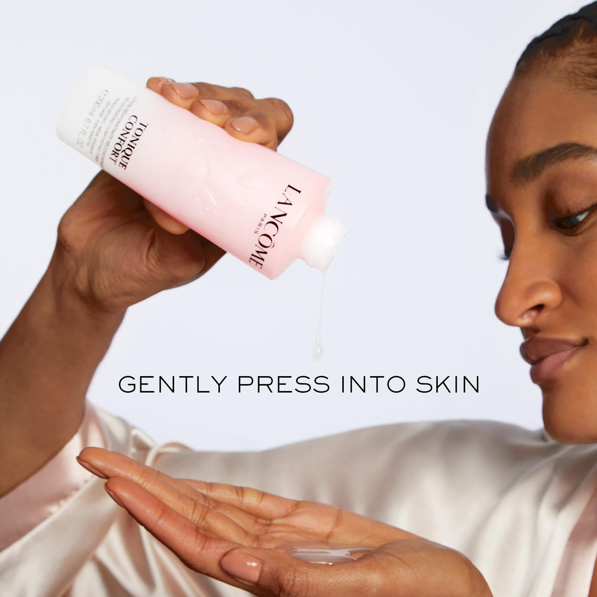 Lancôme toner staged in bathroom routine for daily use benefit