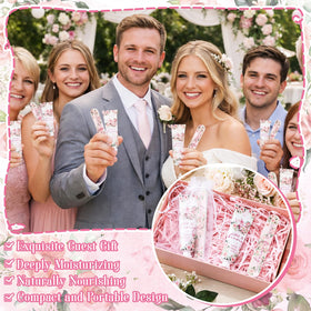 Landhoow favors arranged on table setting, cohesive bridal décor benefit