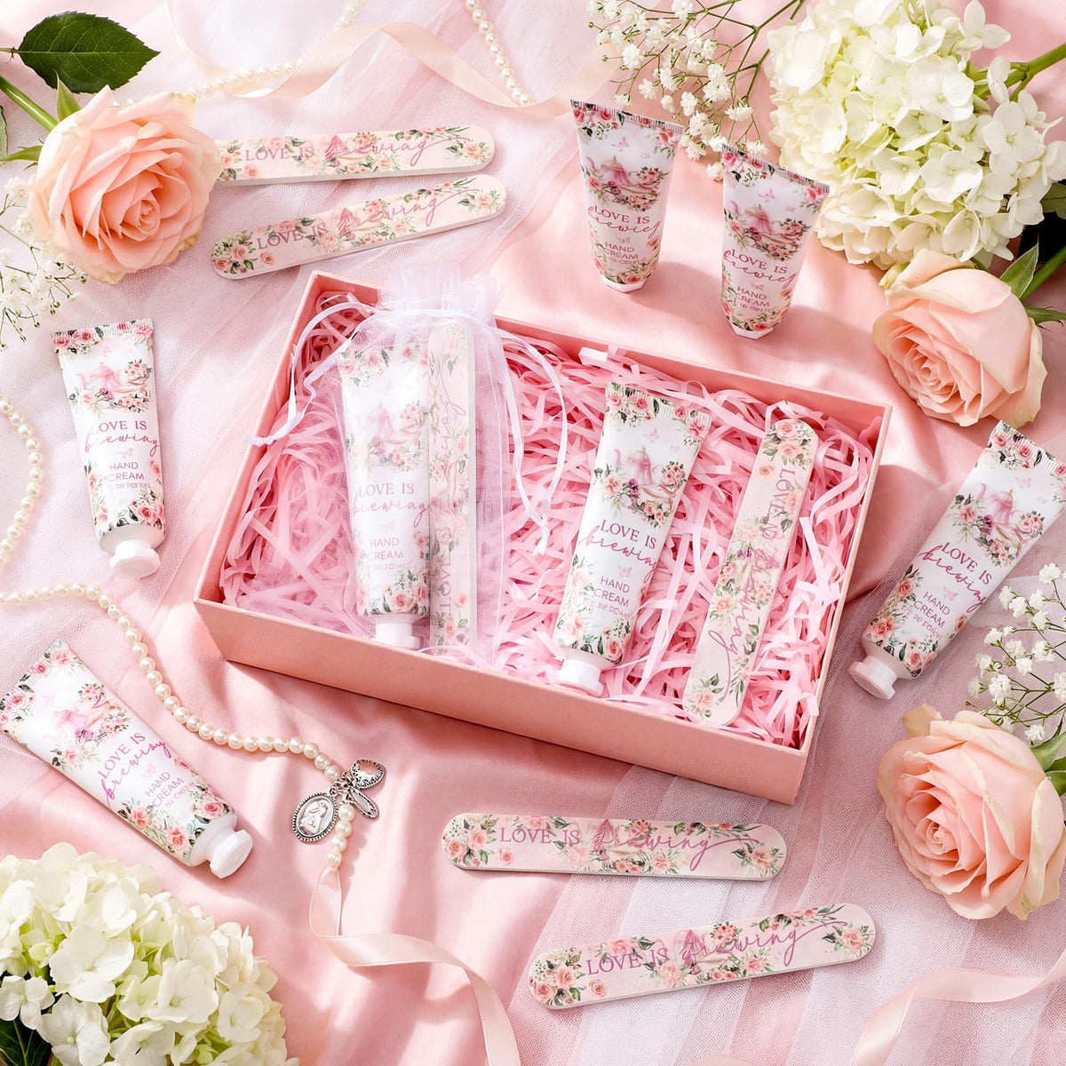 Landhoow hand cream tube close-up showing cherry blossom scent and moisturize benefit