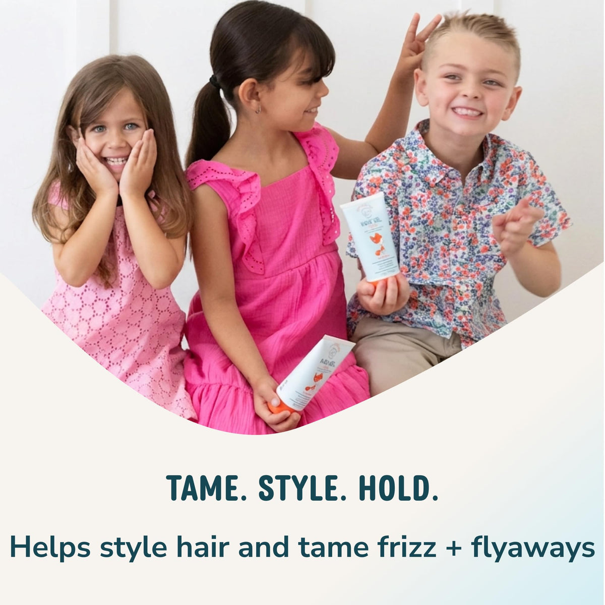 Lane & Co. being applied to toddler hair to quickly tame flyaways