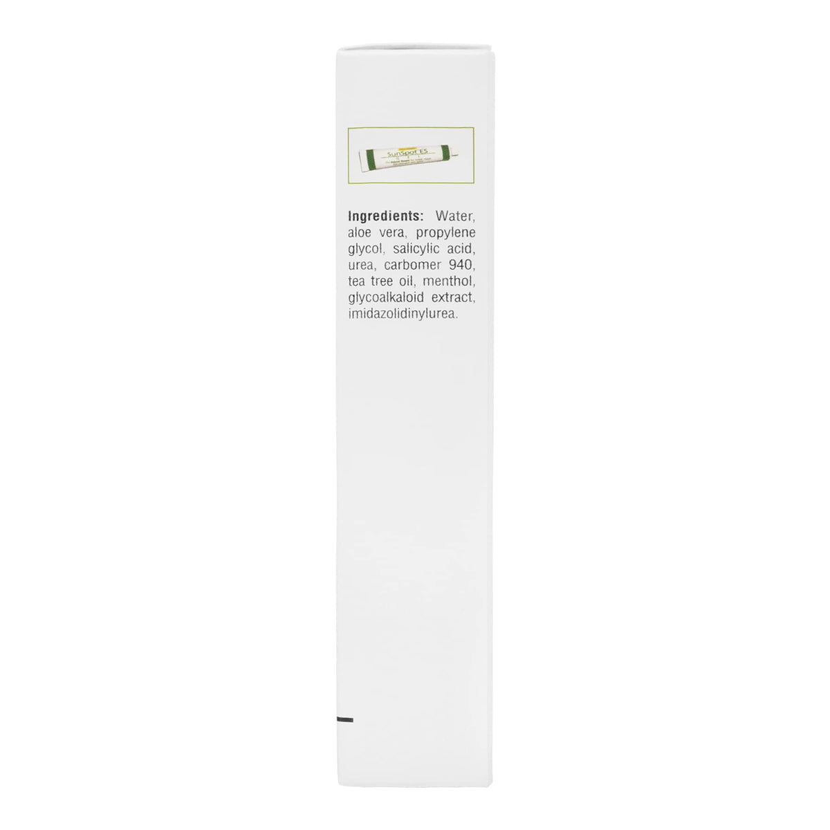 LANE LABS SunSpot ES ingredient label showing key actives and sourcing reassurance