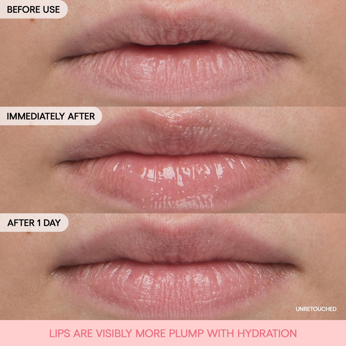 laneige applying balm to lips demonstrating immediate hydration effect
