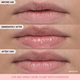 laneige applying balm to lips demonstrating immediate hydration effect