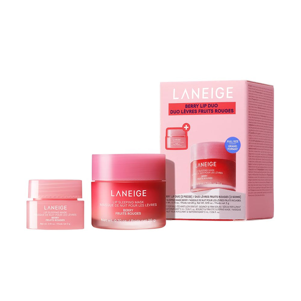 LANEIGE berry duo front packaging showing full and mini jars for travel convenience