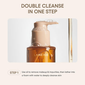 LANEIGE cleanser pouring on palm, demonstrates application ease