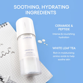 LANEIGE 170 ml bottle next to a hand for size comparison and portability benefit