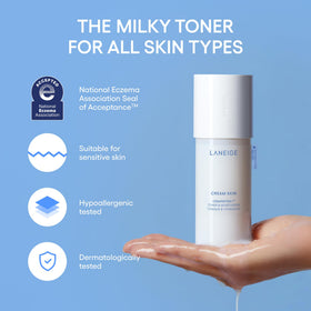 LANEIGE bottle on bathroom shelf in lifestyle scene conveying daily routine benefit