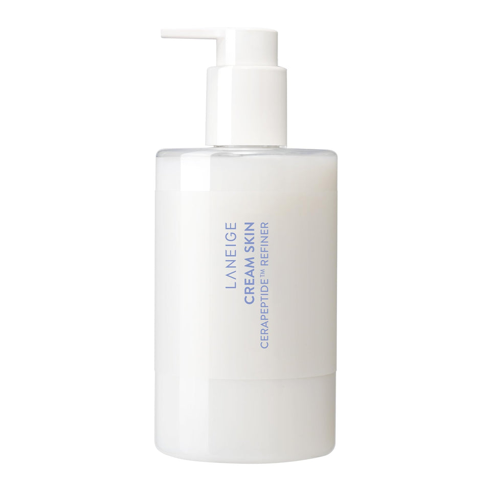 LANEIGE front packaging showing refillable 320 ml bottle and benefits