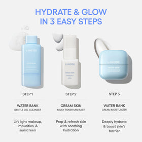 LANEIGE Cream Skin Mist spraying into air, illustrating instant soothing hydration