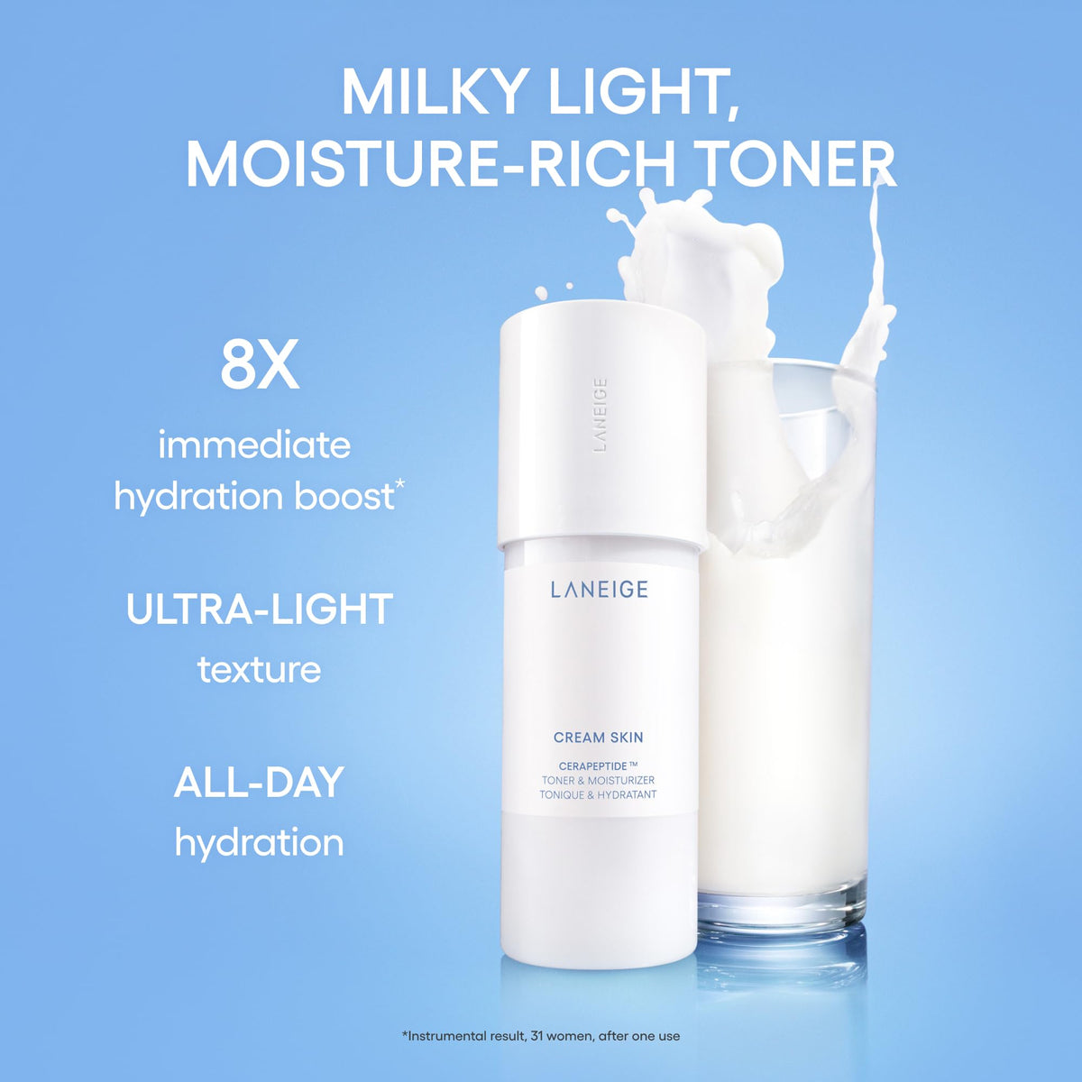 LANEIGE milky texture close-up showing lightweight absorbent finish