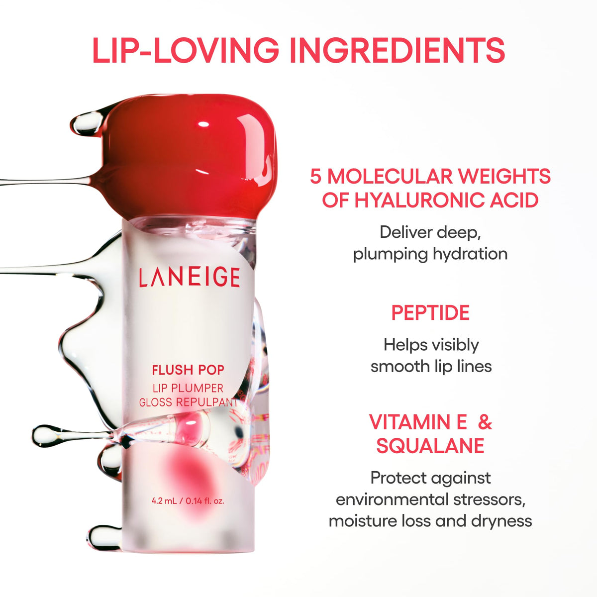 LANEIGE before and after lips demonstrating fuller, glossier appearance