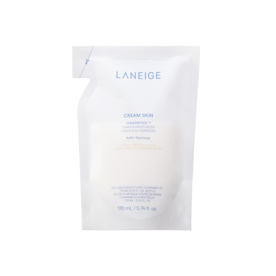 LANEIGE front packaging bottle showing refillable design and product benefit