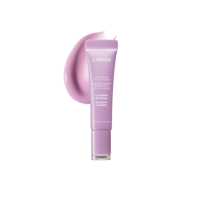 LANEIGE product front view showing Lavender Frosting glossy finish and packaging benefit