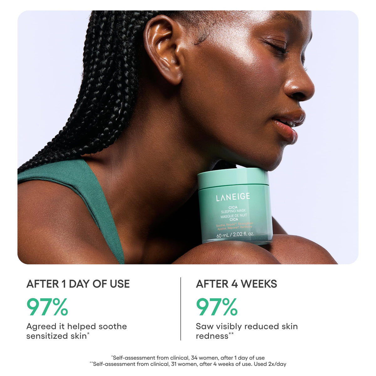 LANEIGE jar open with product visible for easy application benefit