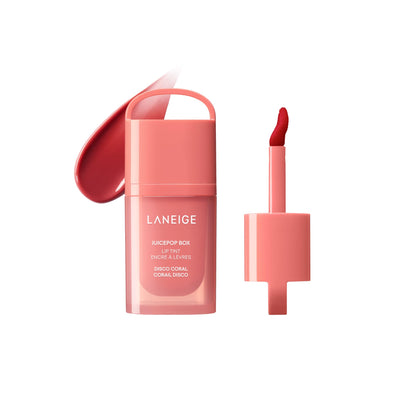 LANEIGE front packaging showing Disco Coral tint and glossy finish benefit