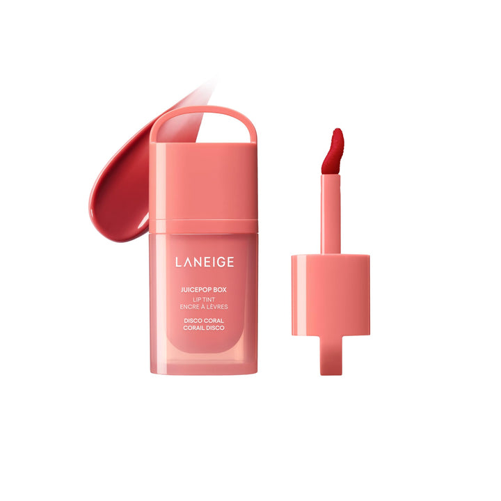 LANEIGE front packaging showing Disco Coral tint and glossy finish benefit