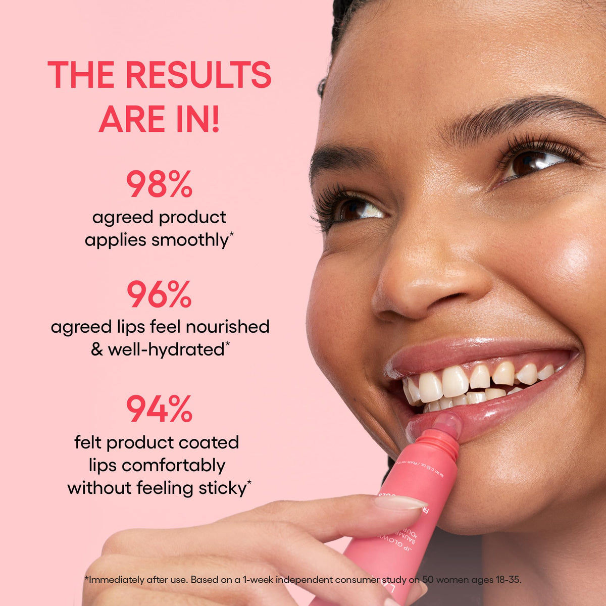 LANEIGE balm applied on lips showing berry tint and natural glow