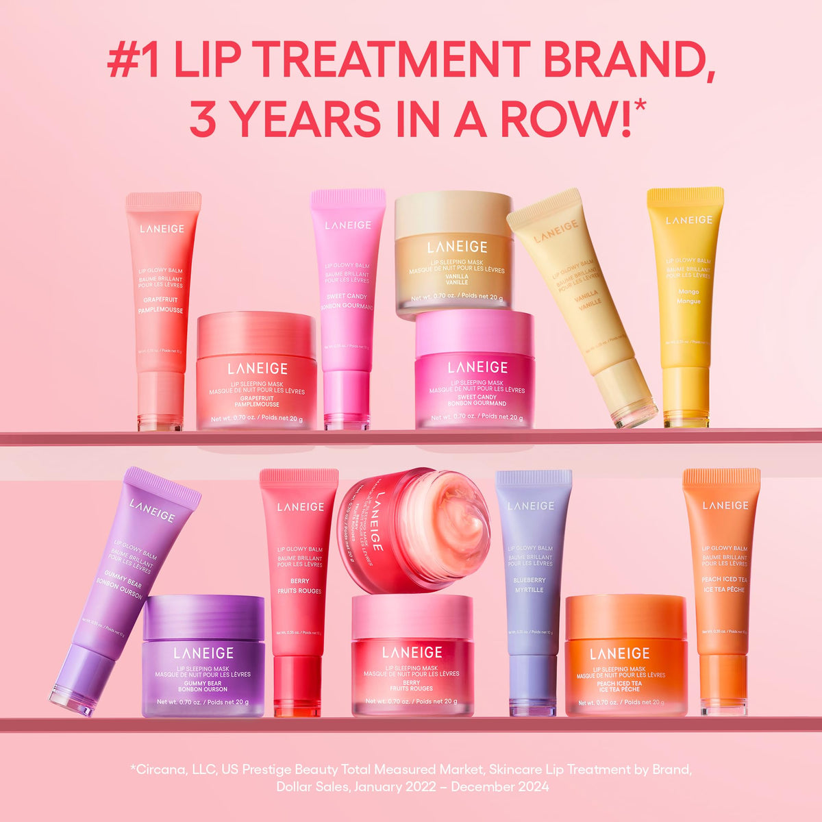 LANEIGE balm layered over lipstick demonstrating glossy topper effect