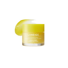 LANEIGE jar front view showing lemon sorbet scent and compact design