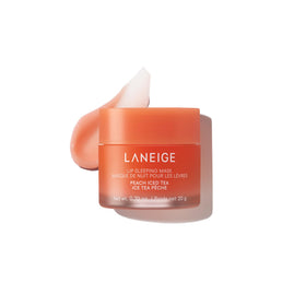LANEIGE front jar of Peach Iced Tea mask showing packaging and overnight hydration benefit