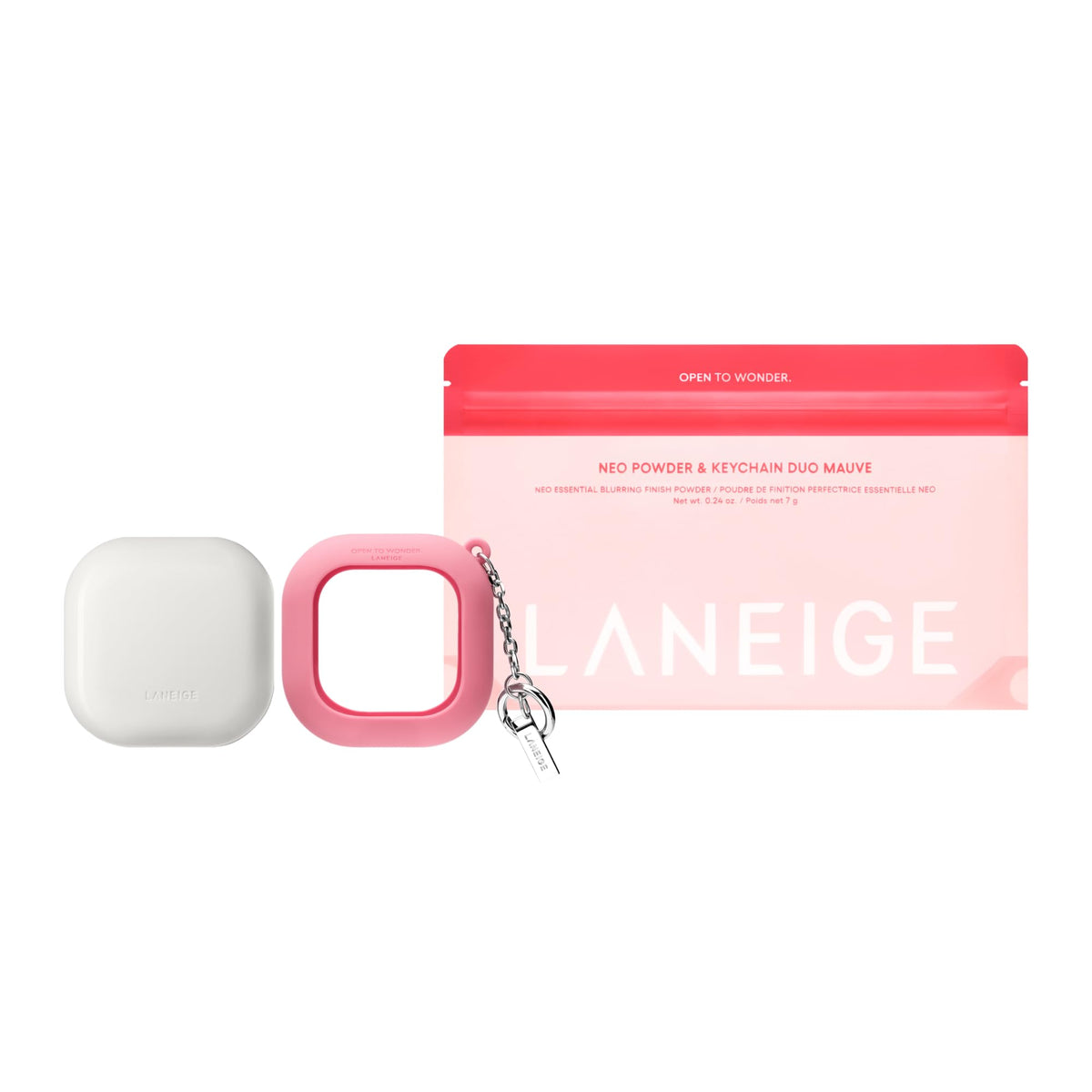 LANEIGE compact front view showing sleek travel-ready design and benefit