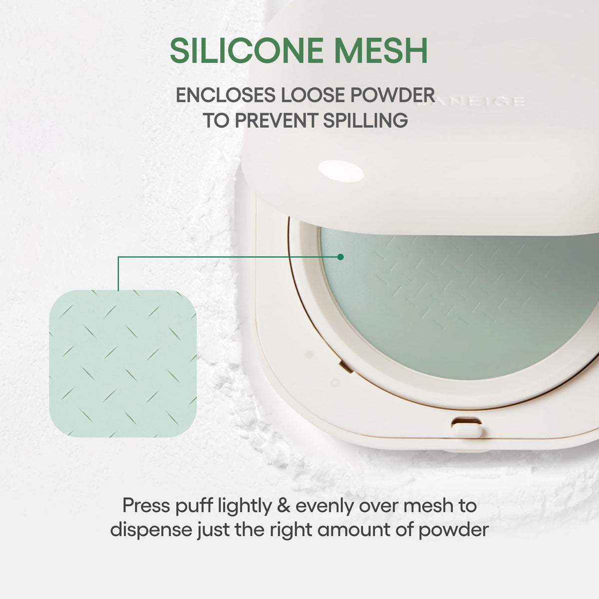 LANEIGE powder applied with puff to nose for quick on-the-go shine control