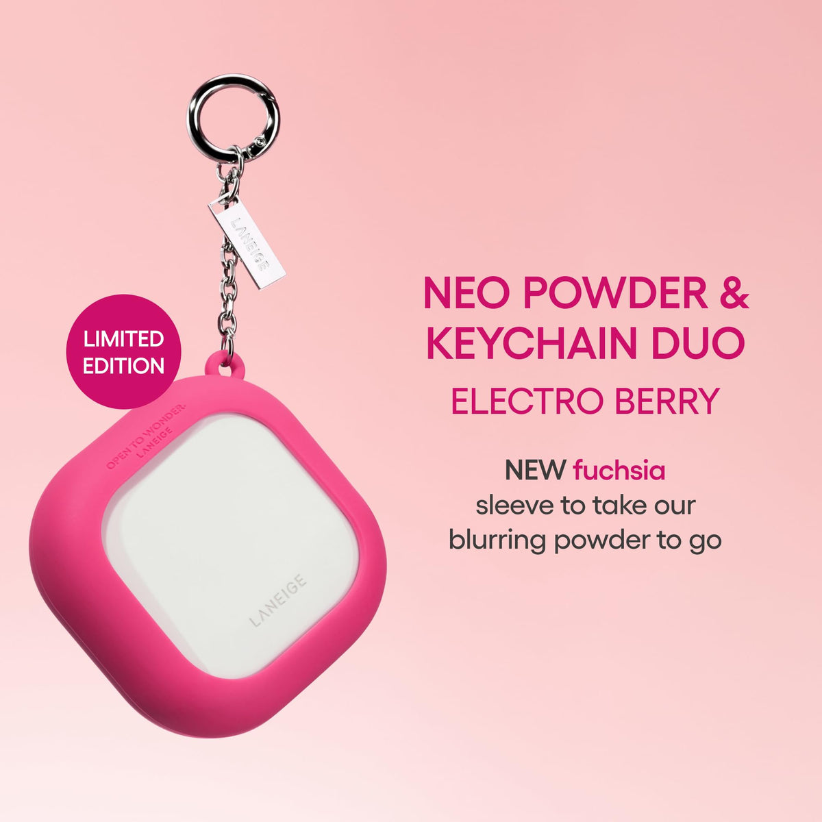 LANEIGE compact open with velvet puff demonstrating easy application and control