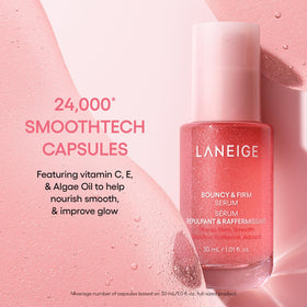 LANEIGE ingredient shot with peony and collagen visuals, emphasizes collagen support