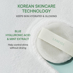 LANEIGE compact in hand for size and scale, convenient on-the-go beauty