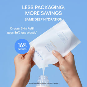LANEIGE refill bottle with cap highlighting easy refill and sustainability