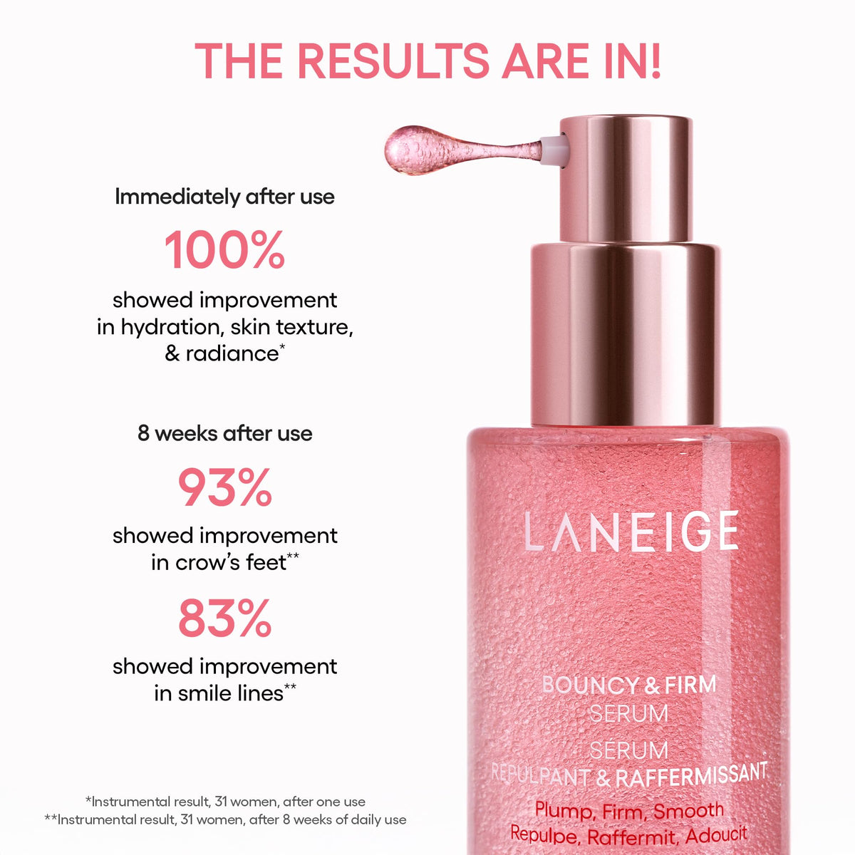 LANEIGE pump dispenser detail, highlights controlled, mess-free dosing
