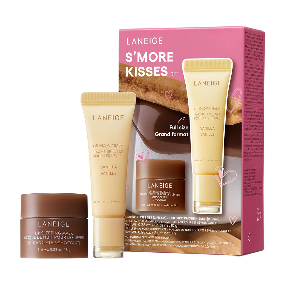 LANEIGE front packaging of S’more Kisses Set showing duo and benefits
