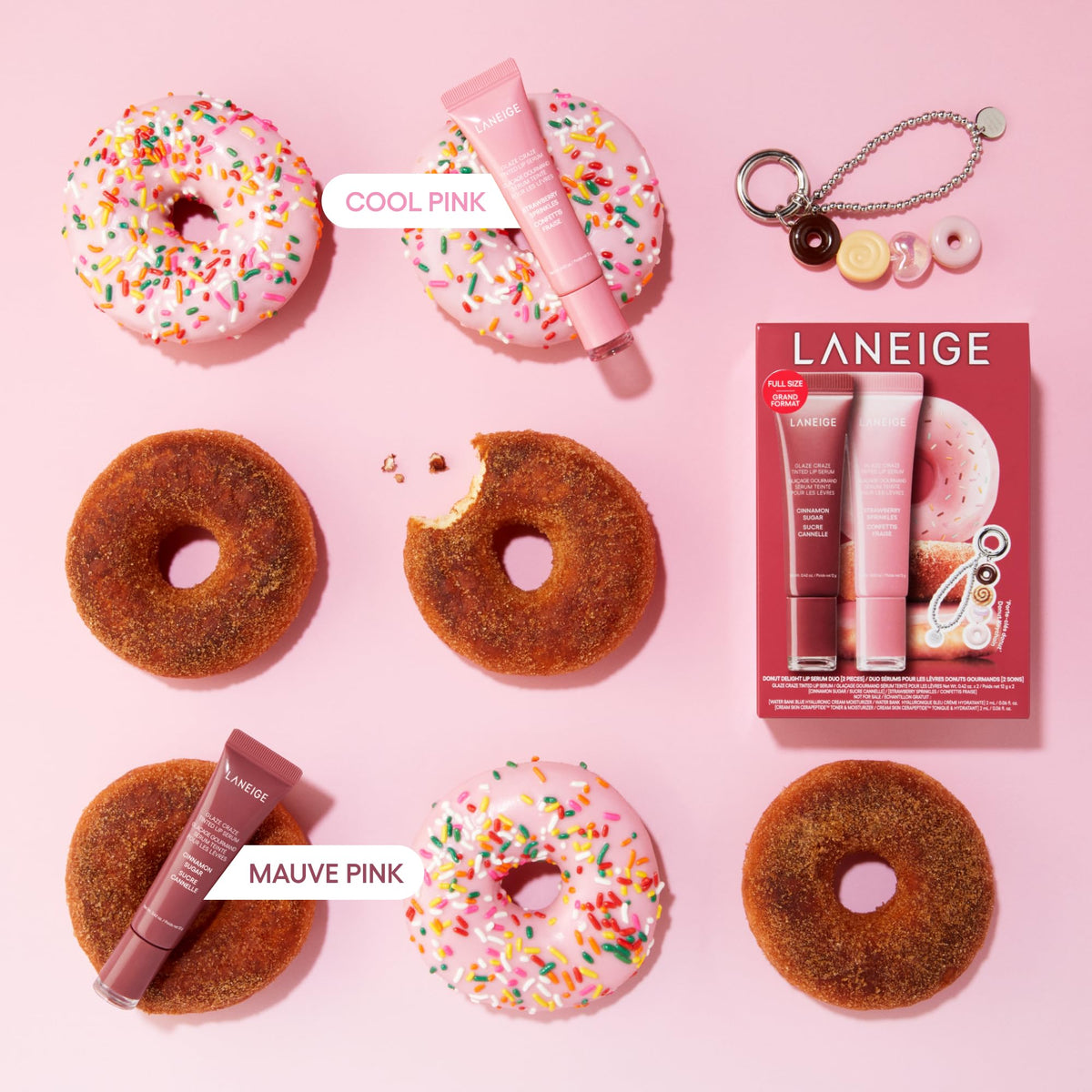 LANEIGE Strawberry Sprinkles swatch on hand demonstrating cool pink tint and shine