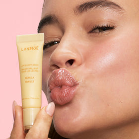 LANEIGE vanilla Lip Glowy Balm stick close-up for easy on-the-go hydration