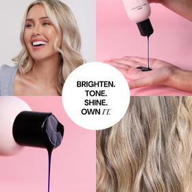 L'ANGE HAIR before and after blonde tone comparison showing cooler results