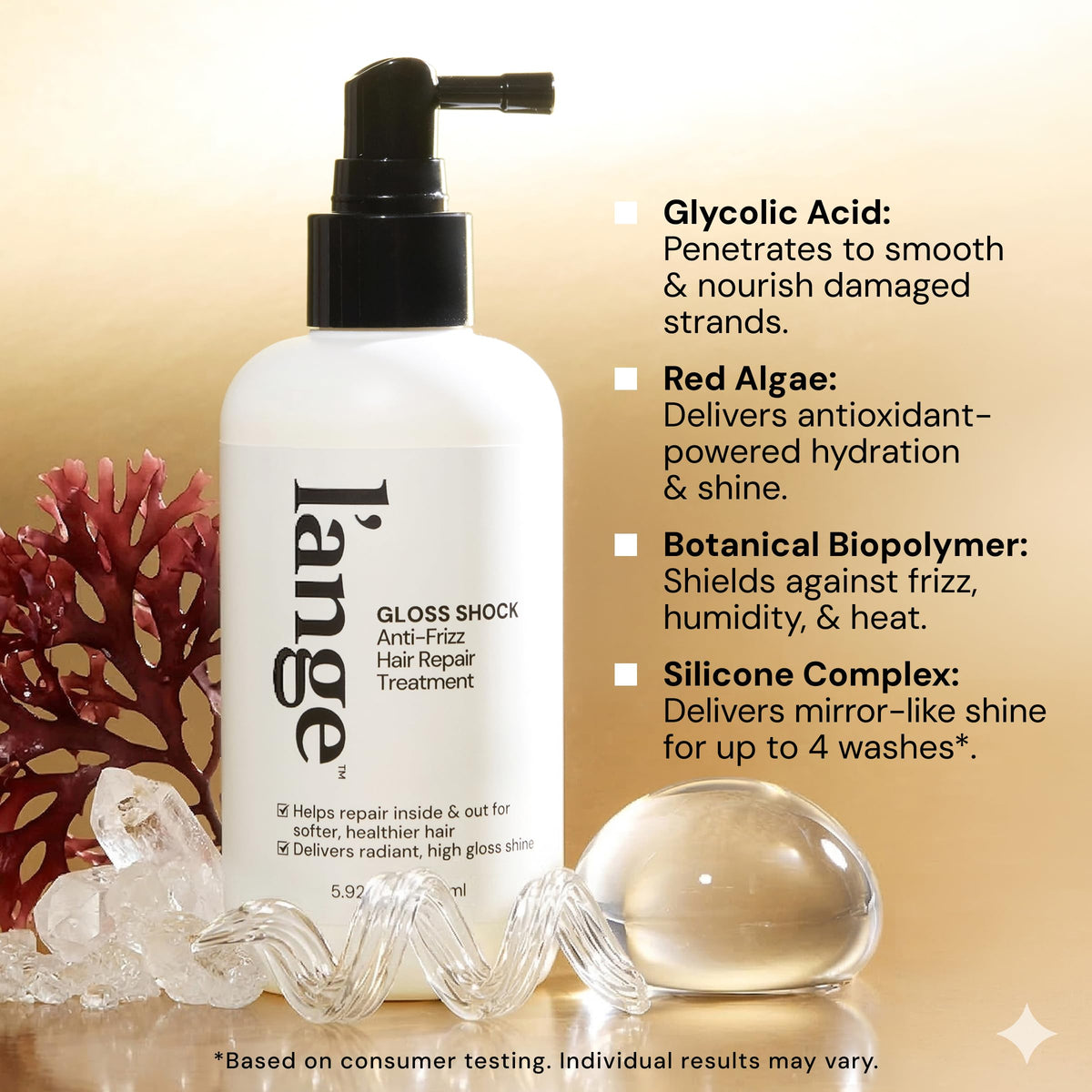L'ANGE HAIR label close-up showing directions and key actives