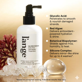 L'ANGE HAIR label close-up showing directions and key actives