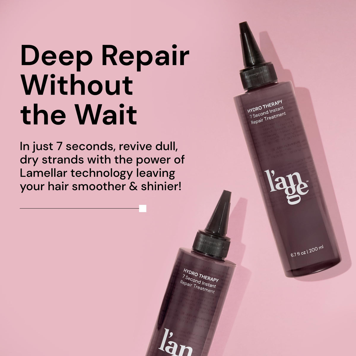 L'ANGE HAIR pump and label detail highlighting ingredients and ease