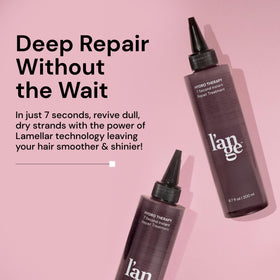 L'ANGE HAIR pump and label detail highlighting ingredients and ease