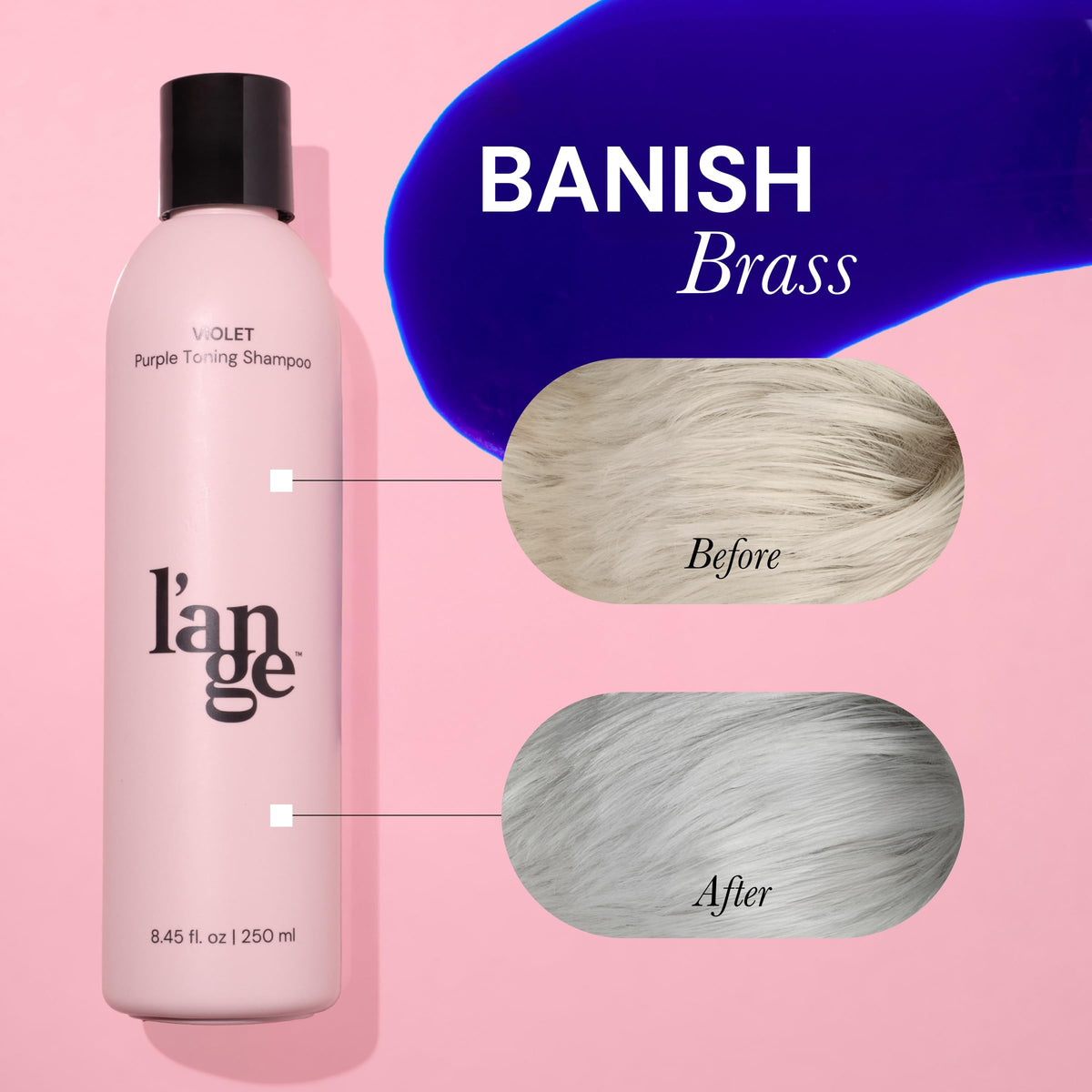 L'ANGE HAIR lather on blonde hair illustrating brassiness neutralizing action