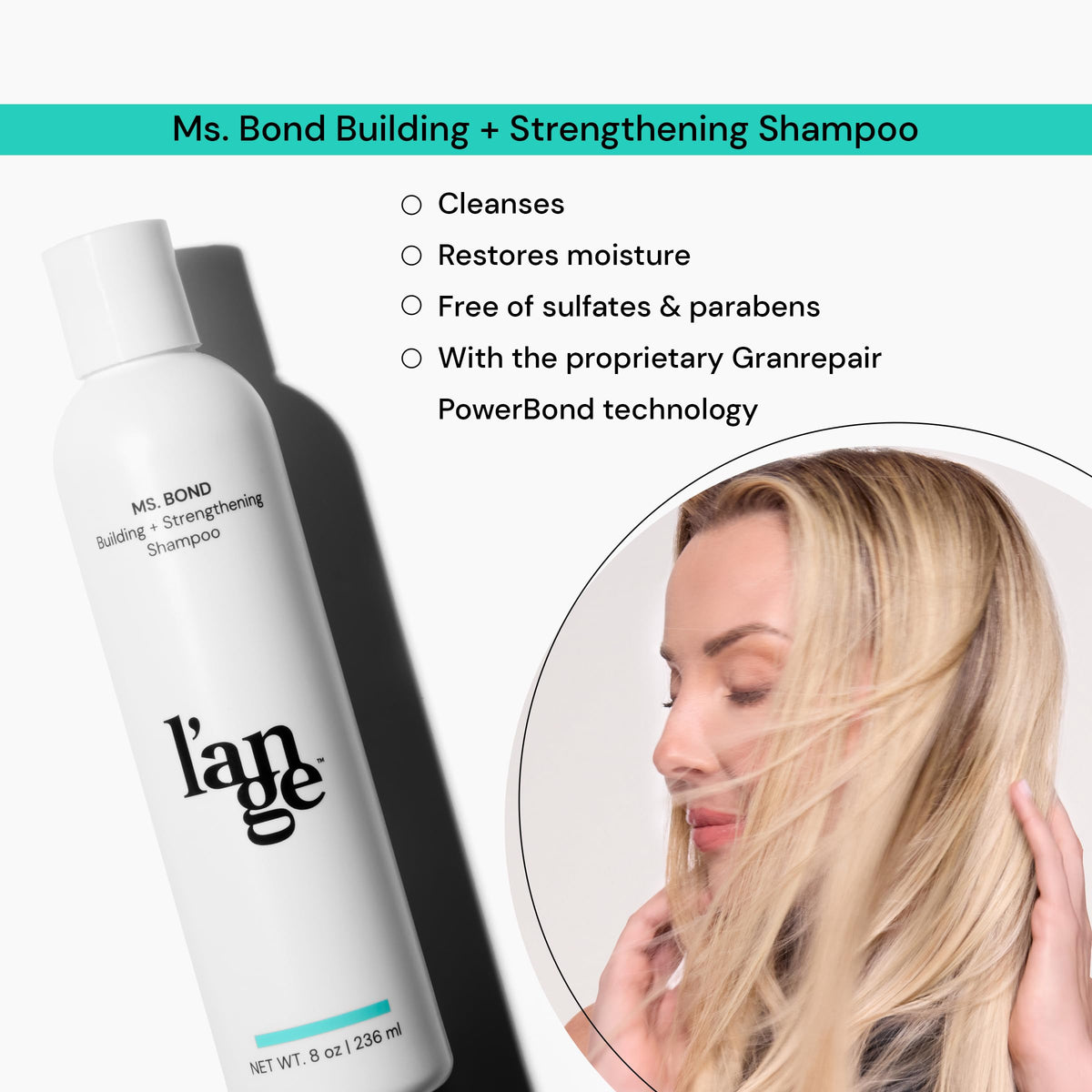 L'ANGE HAIR back label close-up displaying ingredients and usage guidance for clarity