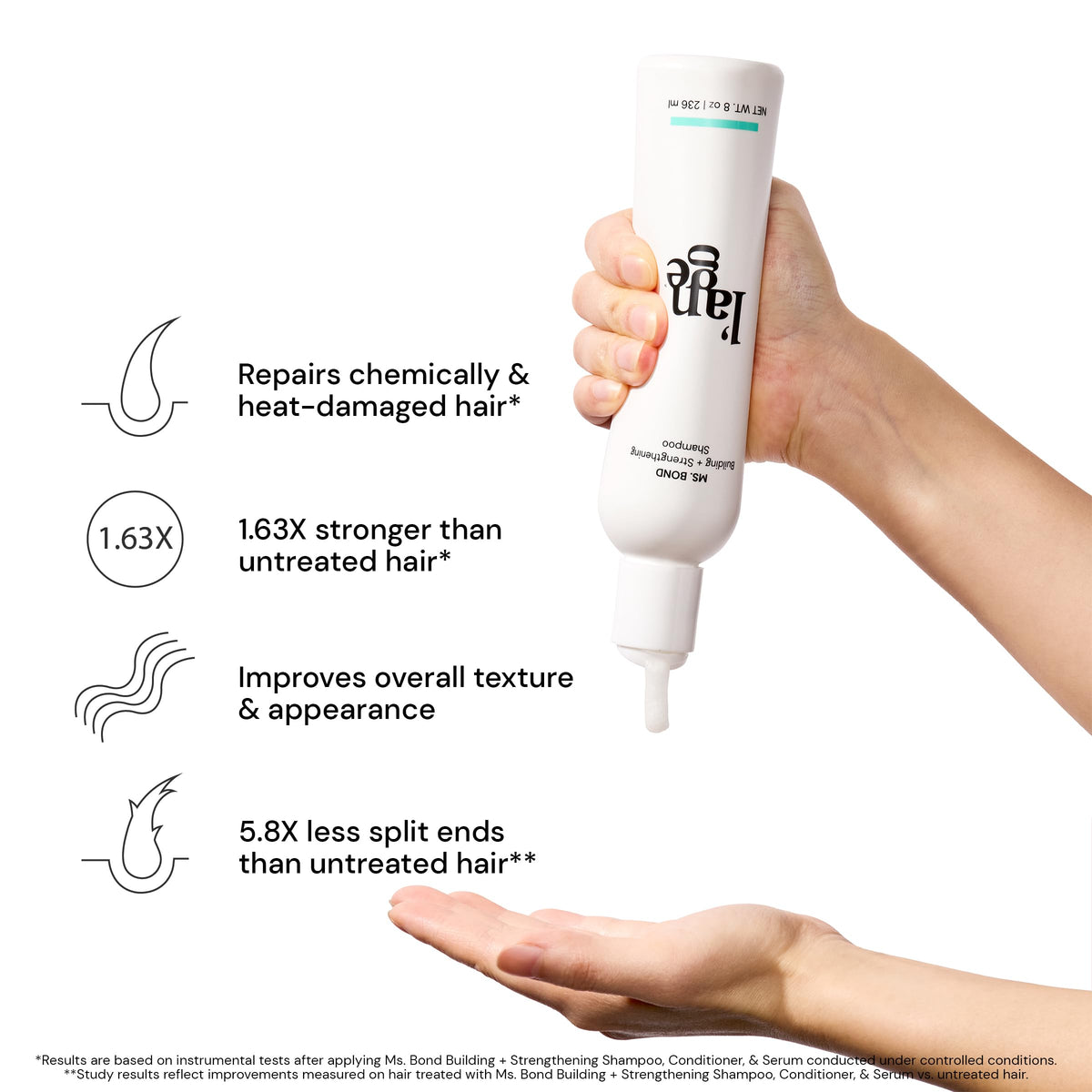 L'ANGE HAIR pump and shampoo texture close-up highlighting rich formula for easy dispensing