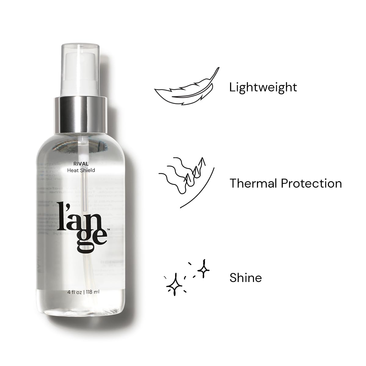 Texture close-up of L'ANGE HAIR product on hair showing glossy sheen, improves shine