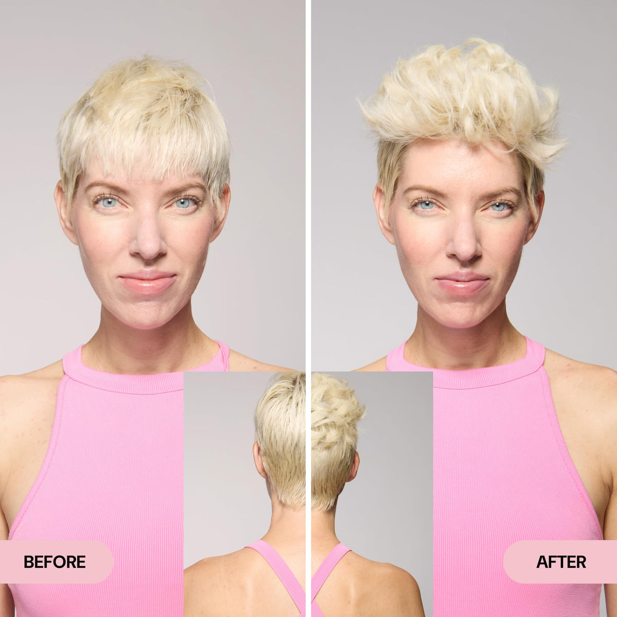 L'ANGE HAIR applied on short hair demonstrating natural texture and light hold