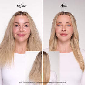 L'ANGE HAIR before and after hair comparison showing reduced breakage and shine