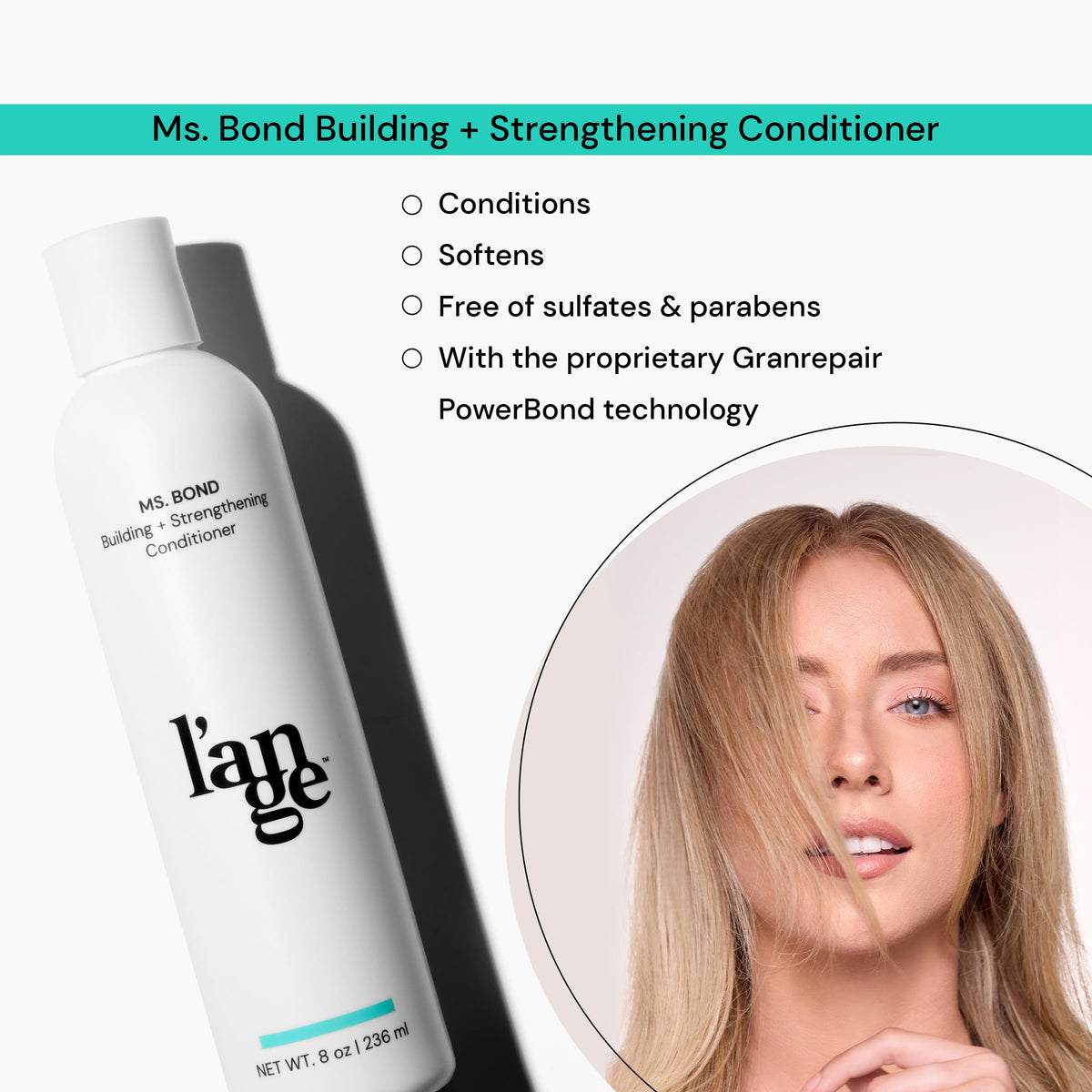 L'ANGE HAIR pump and label detail highlighting product name and usage clarity