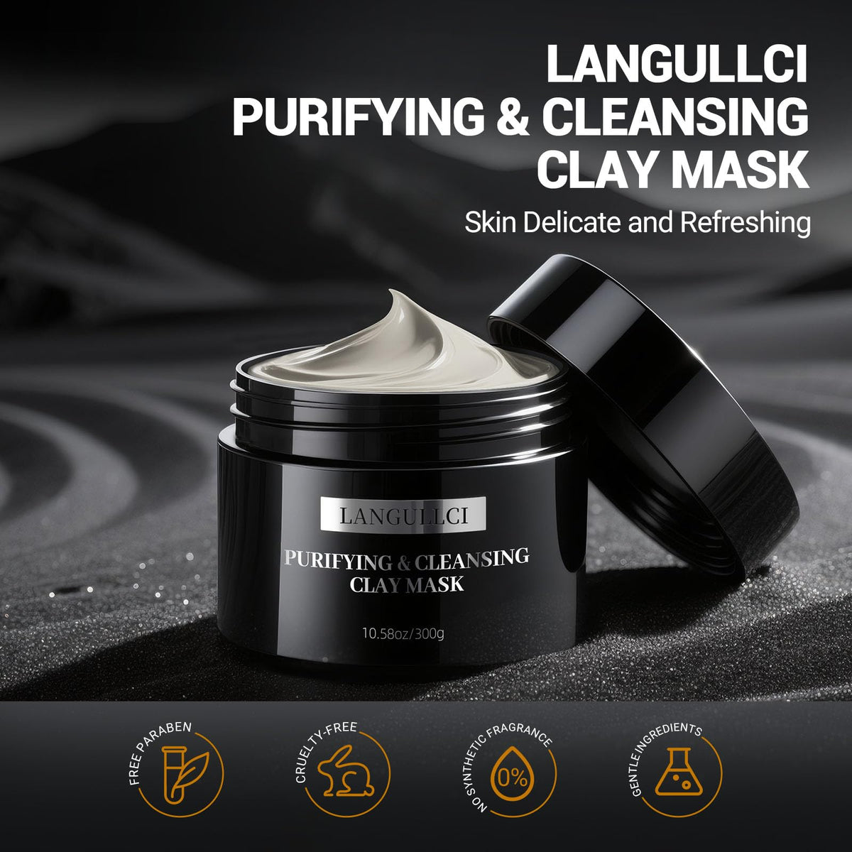 LANGULLCI jar open showing creamy clay texture for easy spread