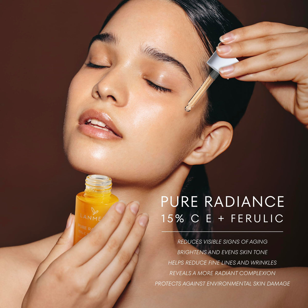 Lanmeri amber airless pump close-up protecting potency and reducing oxidation