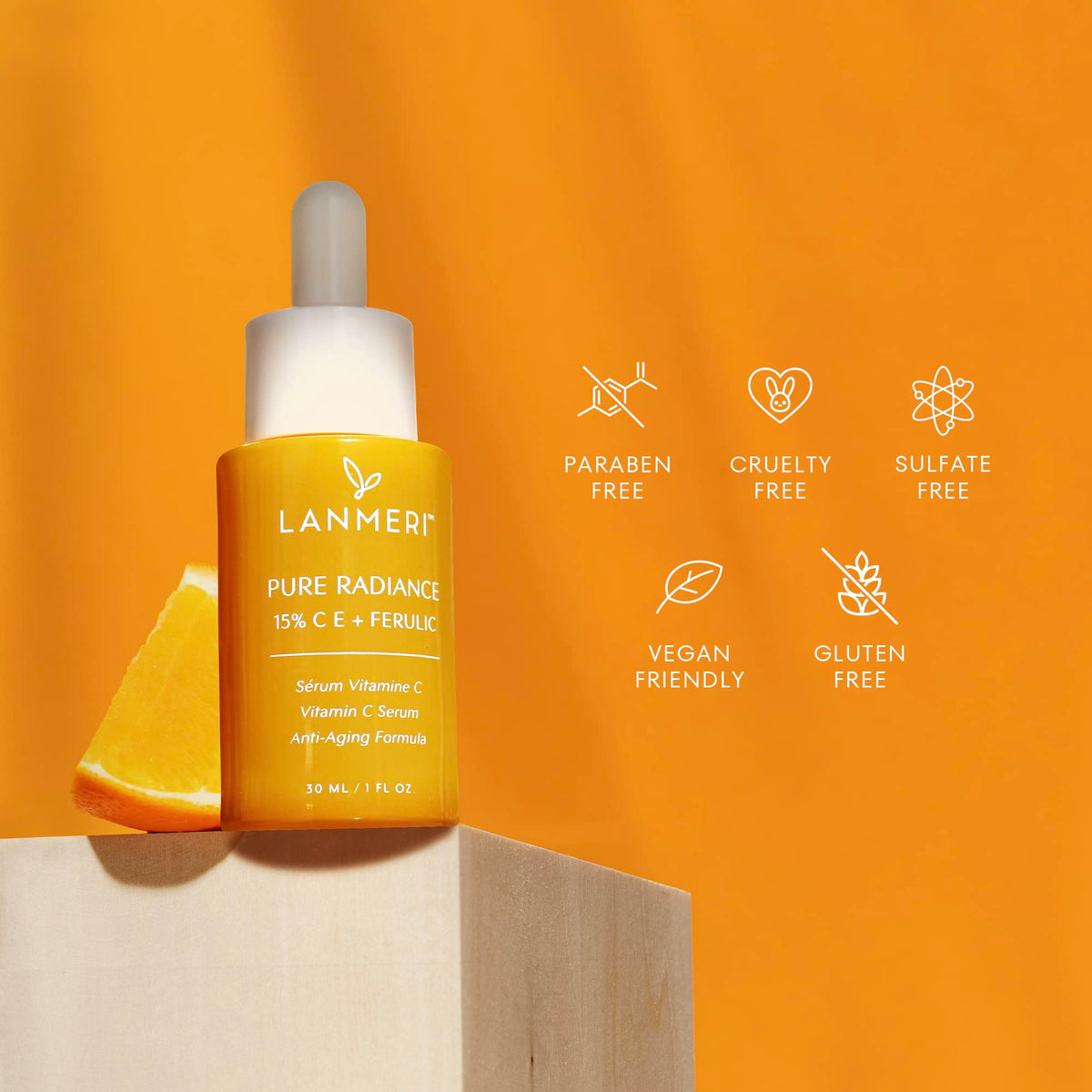 Lanmeri bottle in palm showing one-ounce scale and travel convenience benefit